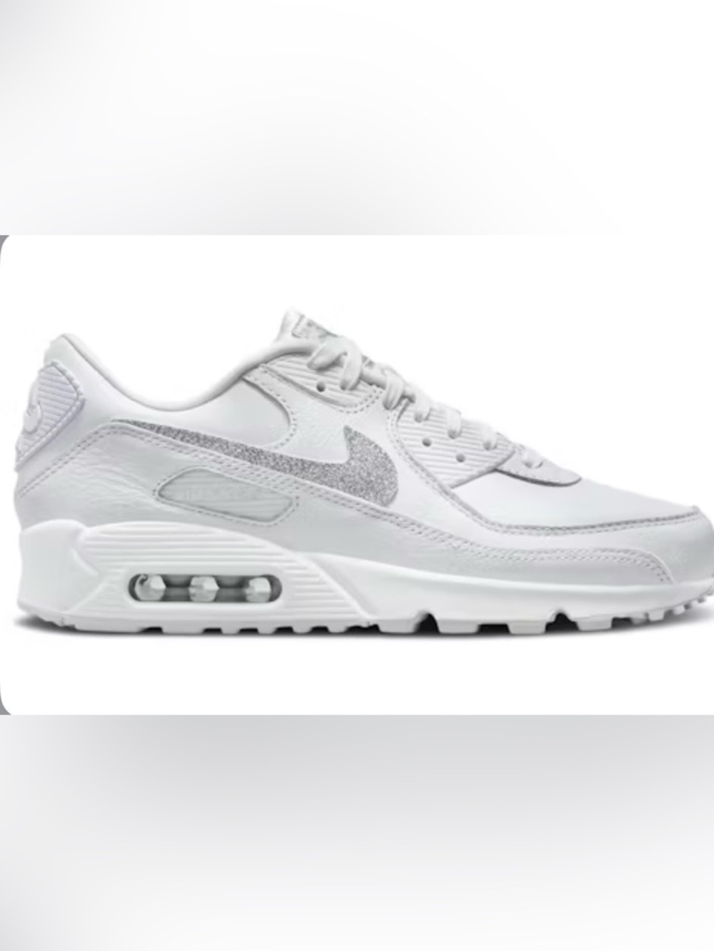 Nike White Sneakers with Silver Glitter Swoosh
